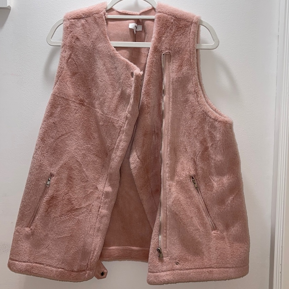 Pink faux fur hashttag vest
